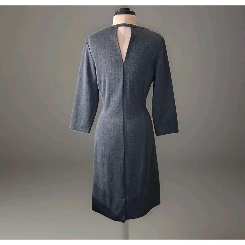 Noir Womens Sheath Dress Sz M Gray Herringbone 3/4 Sleeve Poly/Viscose Spandex - Picture 2 of 16